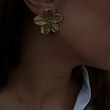 Flower Statement Chunky Earrings Gold